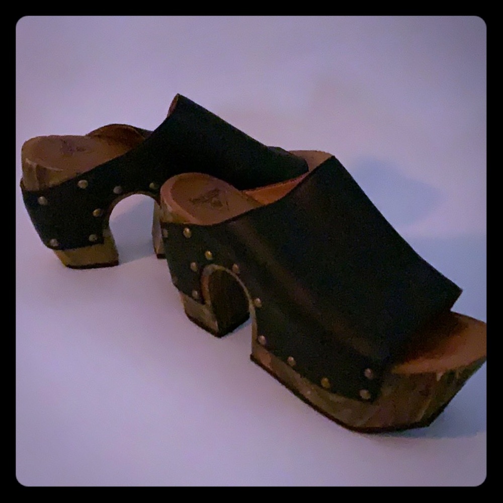 GORGEOUS John Fluevog wooden platform heels.